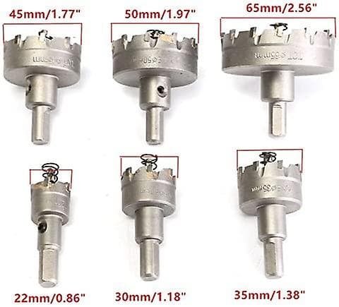 6 pcs Hss Tct Chainsaw Core Bits Drill Bits Carbide Hole Saw, 22-65mm