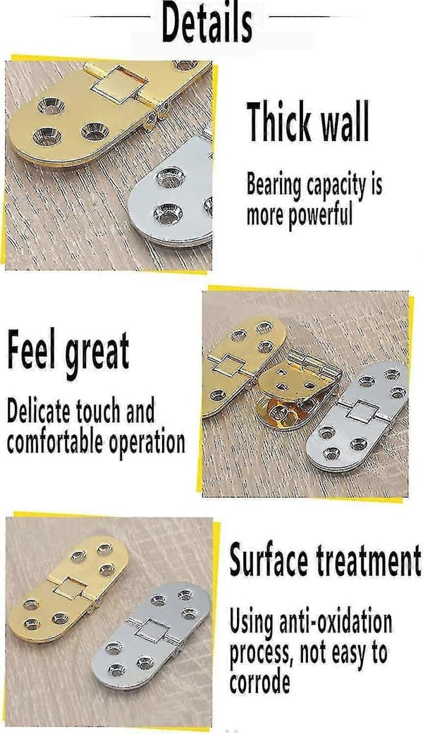 4 Pieces Foldable Flap Hinges, Foldable Table Hinge Zinc Alloy, Rounded Edges, 180 Degree Folding, So