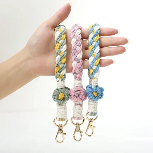 Armbåndsnøglering Blomst Makramé GRØN Grøn