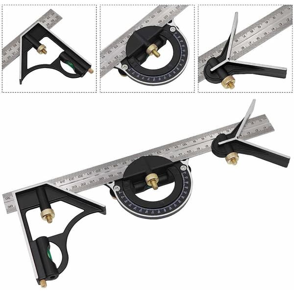 Combination Square Ruler Carpenter Multifunctional Metal Square Adjustable Angle Carpenter Tool, 300MM