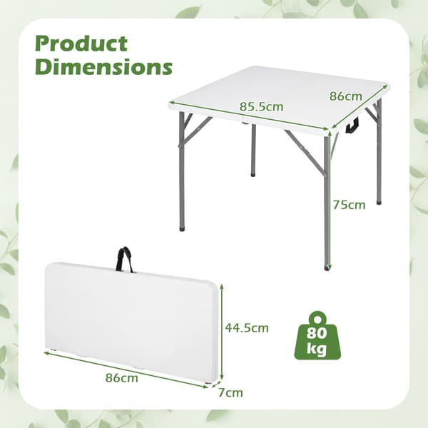 Folding Table 86 cm Square, Carry Handle, Metal Legs