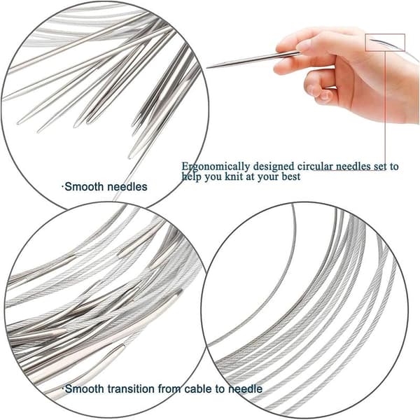 Circular Knitting Needle Set for Beginners, 65 cm Metal Circular Needles with Case and Gauge, Lightweight Circular Knitting Needles
