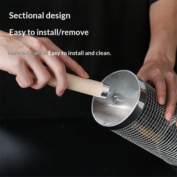 Rullende grillkurv, træhåndtag, 304 rustfrit stål, stabelbart grillværktøj