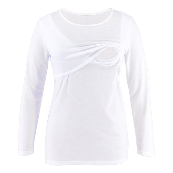 Ny gravid-t-skjorte med lange ermer med rund hals, fire årstider med bunn – Hvit S
