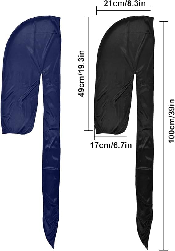 2 stk Sort Blå Silke Durag Unisex Hue Hat Durag til Mænd Kvinder