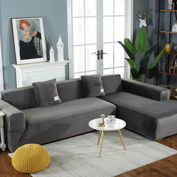 Corner Sofa Cover with Armrests, Stretchy Sofa Cover L-shaped Sofa Protector (L-shaped Corner Sofa, please buy two pieces) - Light Grey Single 90-140cm