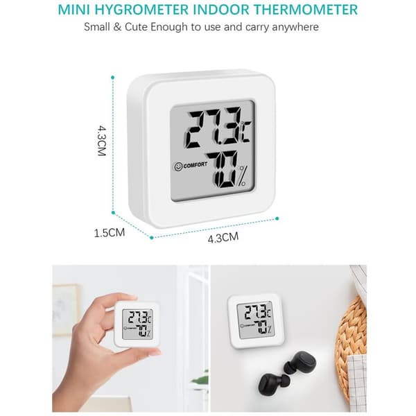 Mini Indoor Hygrometer 3PCS Thermometer Hygrometer and Humidity Meter with White LCD Screen