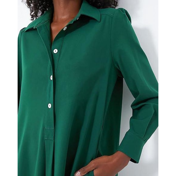 Tunikaskjorte for kvinner, minikjole, langermet bomull, kort kjole med knepping, rynkekant Skiftkjoler-2XL