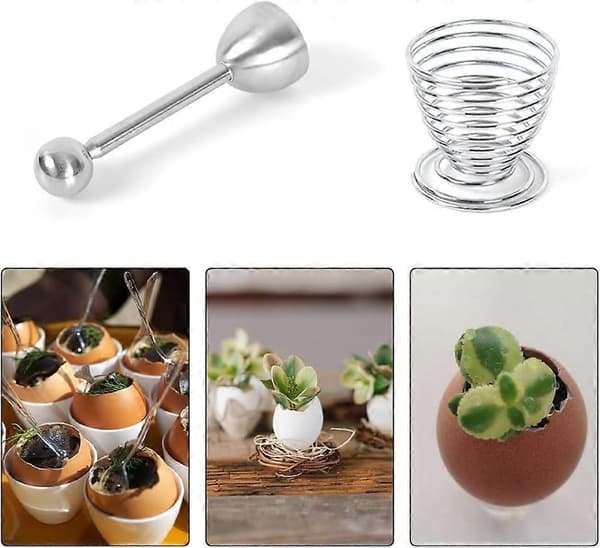 Egg Cracker Topper Cutter for Hard Boiled Soft Eggs Stainless Steel Separator Opener Manual Remover with 1 Egg Holder