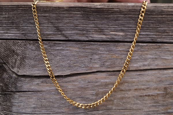Halskæde til mænd i rustfrit stål - 60 cm solid guldkæde - Håndlavet herrekæde - Gave til ham - Herresmykker (guld 3 mm)-FX-