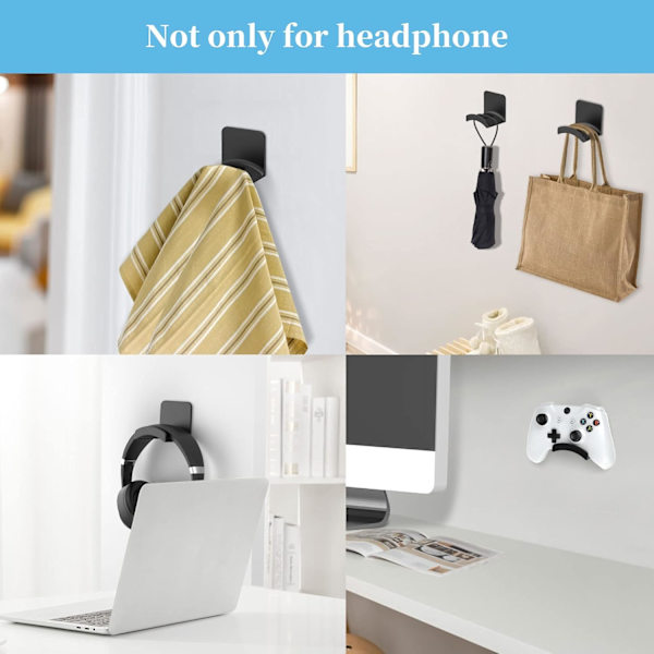 Hörlursfäste Hängare Hållare - 2-pack Stark Självhäftande Headsetkrok Stativ för Gaminghörlurar, Headsetfäste för Hem/Kontor/Spelrum