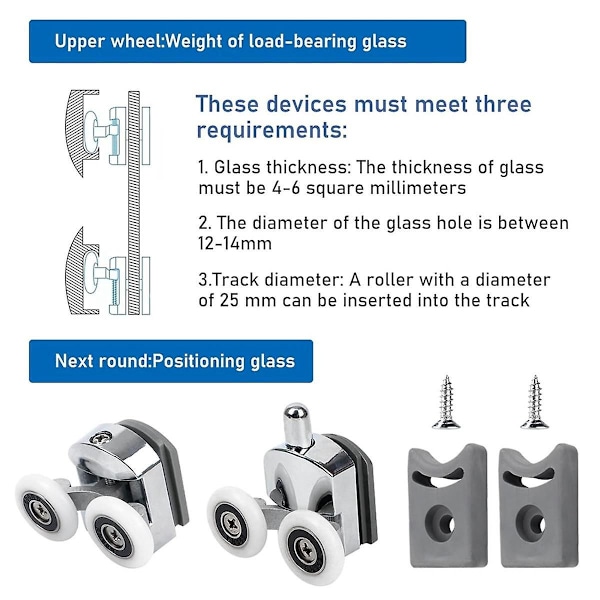 Buede dusjdørruller, 8 stk dusjglassdørruller, erstatningsruller for dusjdør, for buet bad Silver