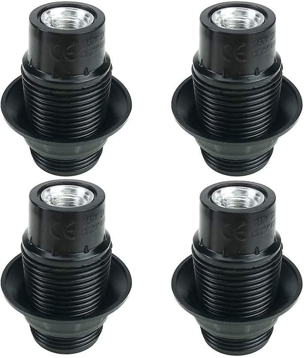 Sort E14-skrue, E14-lampeholder, 4 stk. E14-fatninger, E14-fatning pære, solid pærefatning, sort adapterfatning, lampefatning dekoration C