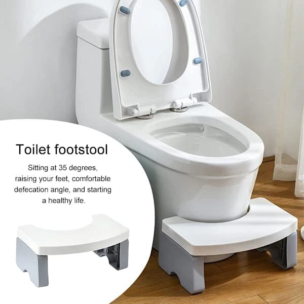 Sammenklappelig toiletskammel til badeværelset, til voksne og børn, toiletskammel til hugstilling, robust 18 cm skridsikker C-formet toiletskammel til hugstilling (Hvid)