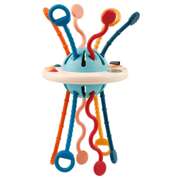 Silikontrekksnor interaktivt leketøy babyreiseleke flygende tallerkentrekksnor