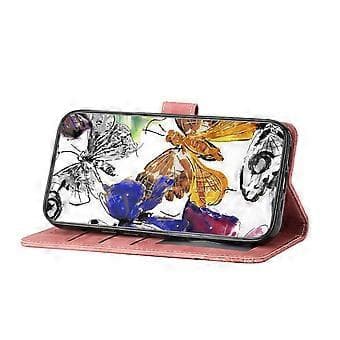 Compatible with Samsung Galaxy Note 20 Embossed Butterfly Case with Wallet and Stand Function - Rose Pink Pink