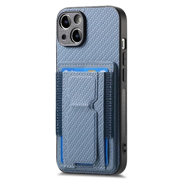 Til iPhone 15 Kulfiber Foldbart Stativ Elastisk Kortlomme Telefoncover