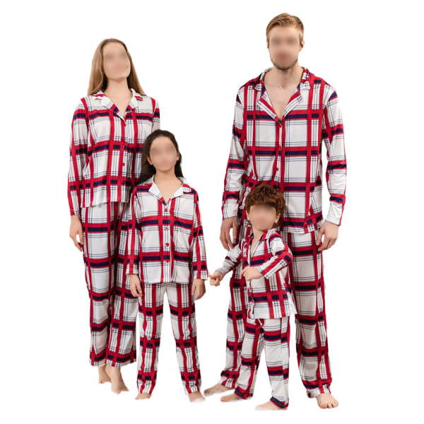 Familjeset och matchande byxor Set Mjukt långärmat rutnät inomhus, Färg: Röd, Storlek: Barn 10-12 år gammal