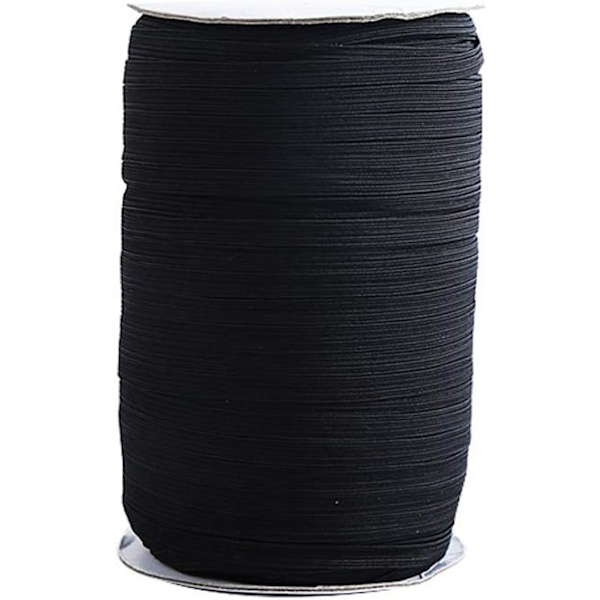 Flettet elastikbånd, sort elastikbånd — 0,3 cm x 180 meter