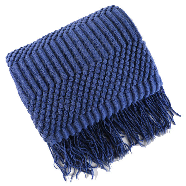 Heittopeitot sohvalle, makuuhuoneeseen ja toimistoon, kuvioitu, haalistumaton, pehmeä ja lämmin koristeellinen neulepeitto hapsuilla, 127x152 cm Dark blue