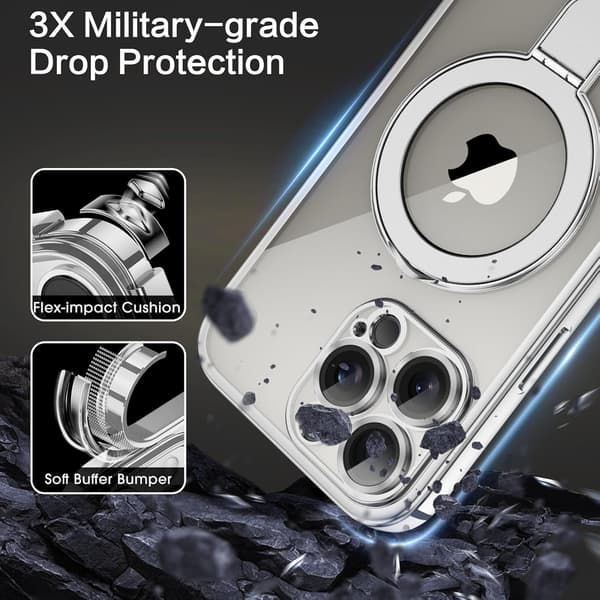 iPhone 16 Pro Case with MagSafe, Clear Back and Built-in Ring Stand