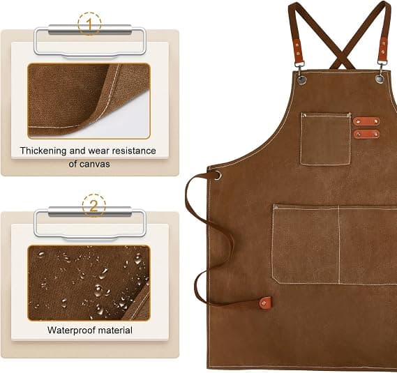 Canvas Work Aprons for Men with Pockets, Adjustable Strap and Large Pockets, Apron for Kitchen Cooking and Baking
