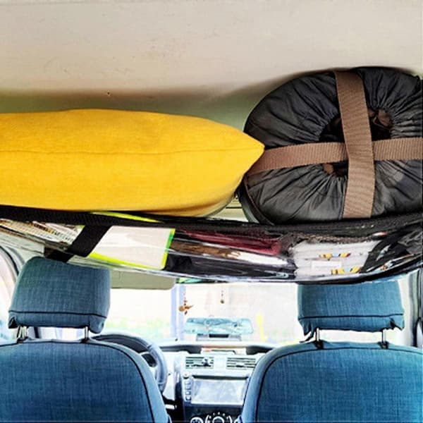Roof Mounted Cargo Net - Triangular Car Roof Cargo Net - Adjustable Double Layer Mesh Roof Organizer Storage Bag