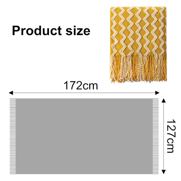 Acrylic Knit Throw Blanket, Lightweight Soft Cozy Decorative Woven Throw with Tassels for Travel, Couch, Bed, Sofa, 130x170 cm curcuma