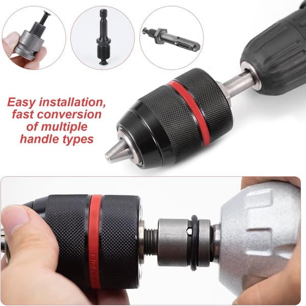 Borrchuck 1,5-13 mm, 1/2 \" 20UNF gjenge, hurtigchuckadapter, med SDS Plus, 1/4 HEX og Impac