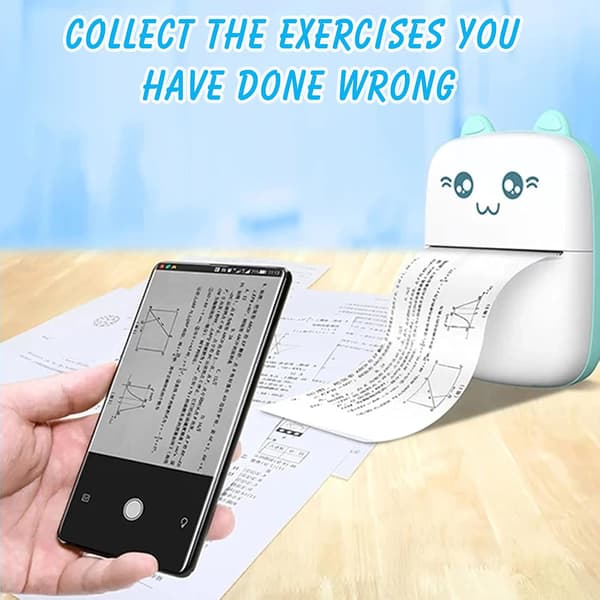Mini Photo Printer, Thermal Label Printer with USB Portable Wireless Photo Printer with 10 Rolls Thermal Paper for Android iOS (White-Green)