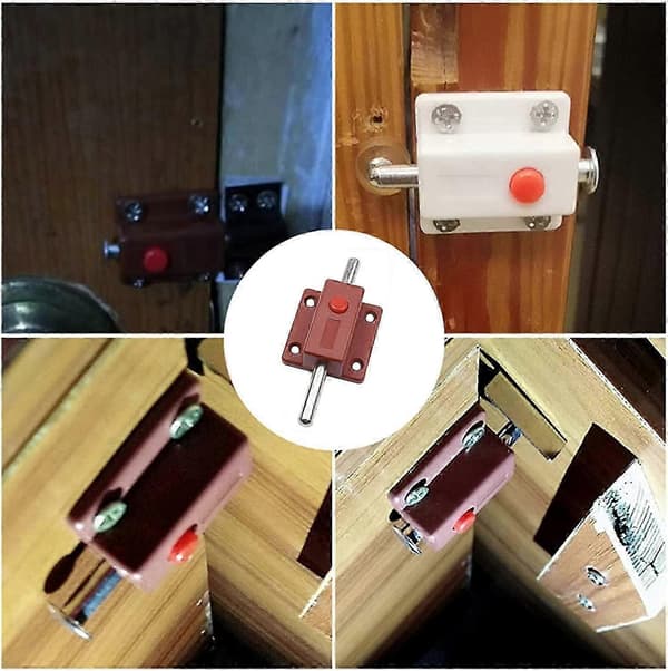 Door Bolt Lock, Automatic Spring Button Security Latch, Inner and Outer Door Latches for Wardrobes, Windows, Cabinets, Bedrooms, Kitchens (White)