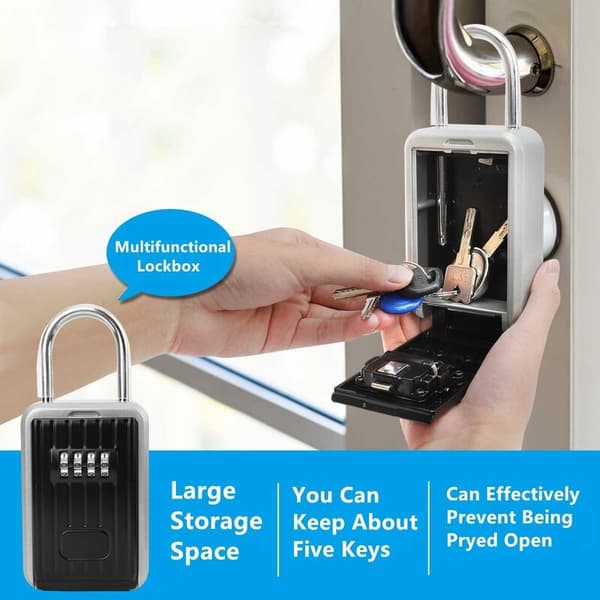 Key Security Box with 4-Digit Combination Code, Wall-Mounted Key Security Box Zinc Alloy Waterproof Key Box for Home, Office and Garage