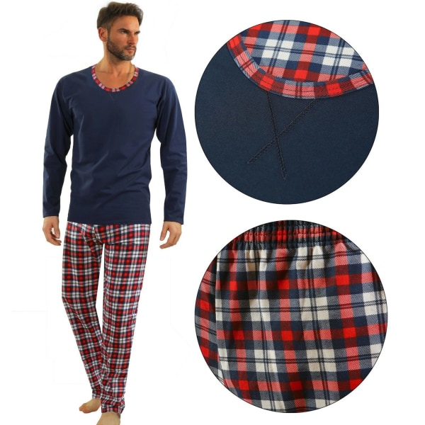 Sesto Senso Miesten Pyjamat 100% Puuvilla Pitkähihainen + Pyjama Housut Yöasu - Waldi 02 Navy - XL