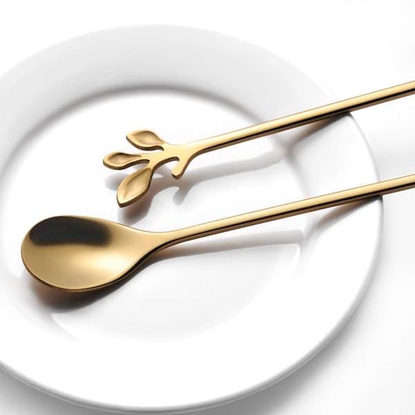 10-pack stainless steel coffee spoons with gold leaf – creative dessert spoons, stirring, mixing, sugar, teaspoon set