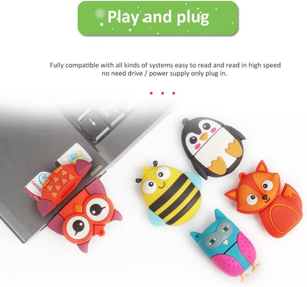 16 GB USB-hukommelse, 5-pak, USB-stick med søde dyremotiver, gave til studerende og børn