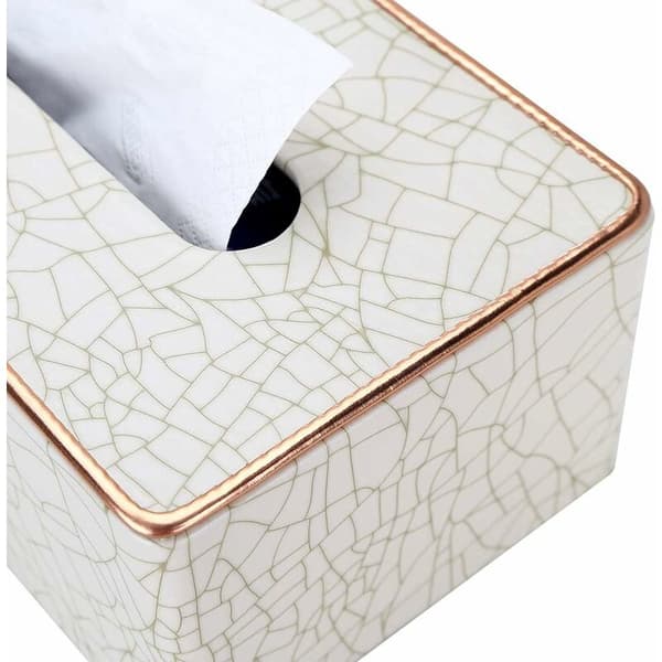 Rektangulär läder servettbox (Beige - Ice Cracks mönster)-