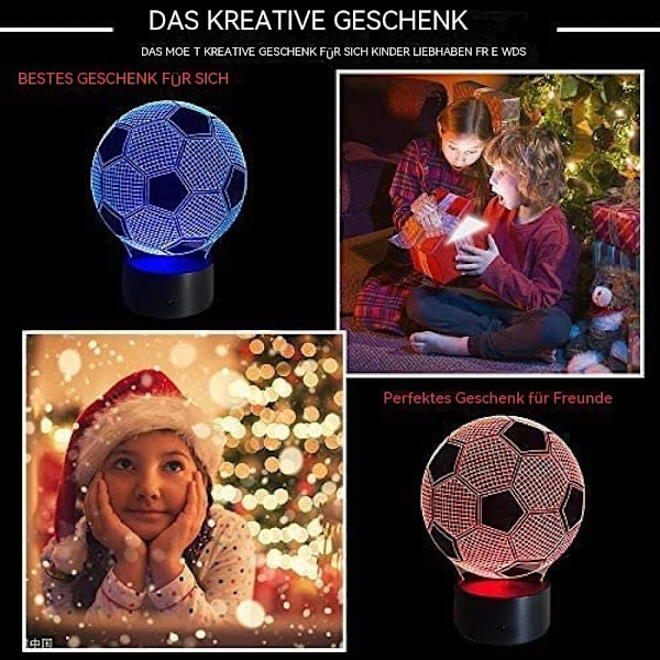 Fodbold 3D Illusion Natlampe, 7 Farver Skiftende Touch Control LED Skrivebord