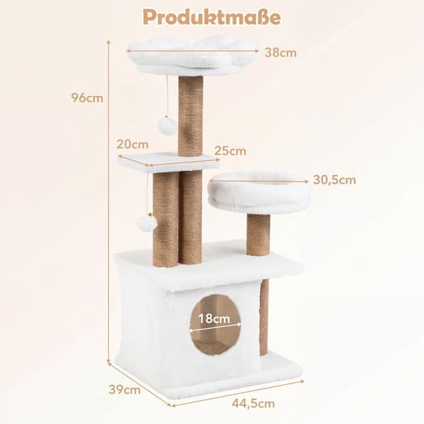 Klorestativ med hus, plattform, seng og baller, 96 cm beige