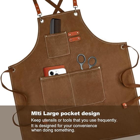 Canvas Work Aprons for Men with Pockets, Adjustable Strap and Large Pockets, Apron for Kitchen Cooking and Baking