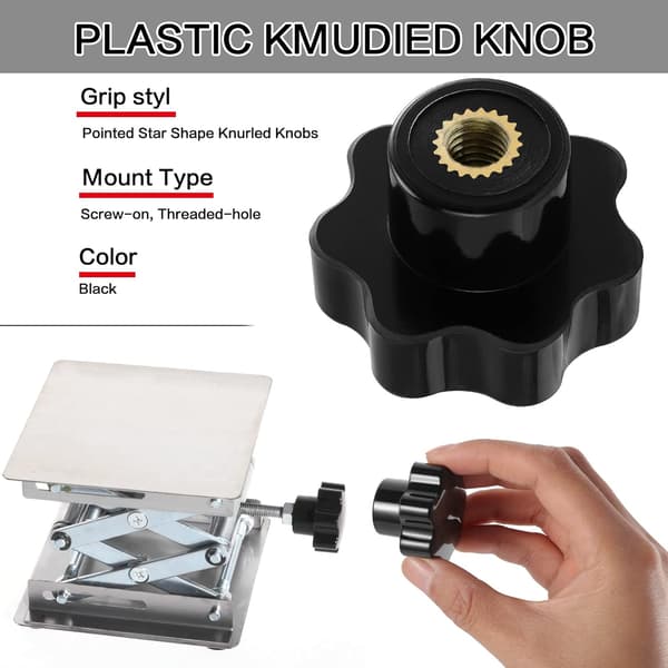 M6 stjerneknopper, indvendigt gevind riflede knopper, sorte plastknopper