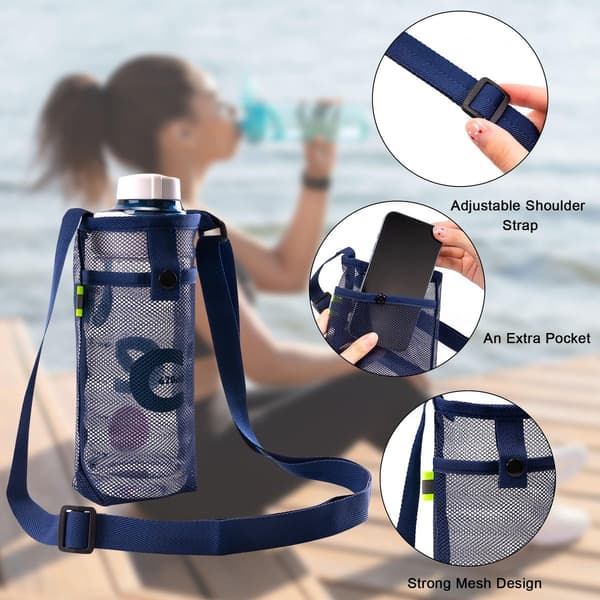 2-delt flaskeholder sett, netting vannflaskeholder med justerbar stropp