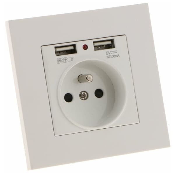 Wall Socket with 2 USB Ports (5V/2100mA), Practical and Compact Power Outlet
