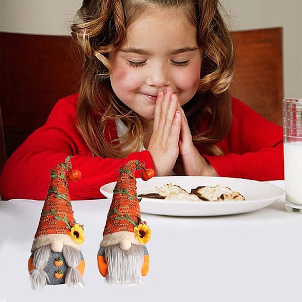 Prydnadsföremål Höstskörd Pumpa Tomte, Orange Höstsolrosor, Grön Löv Svensk Tomte Plyschdocka