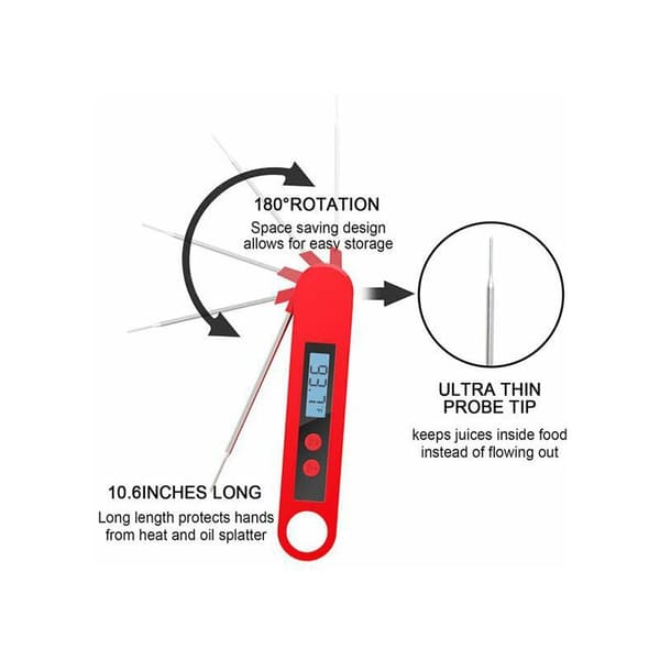 BBQ BBQ Folding Probe Thermometer Cooking Digital Kitchen Thermometer (Red)