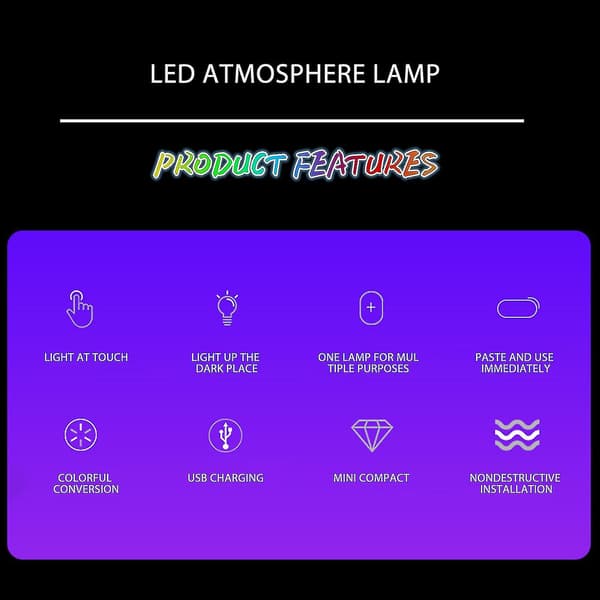 Innebygd LED-sensorlampe for bil - Mini USB-ladelampe (fargerik)
