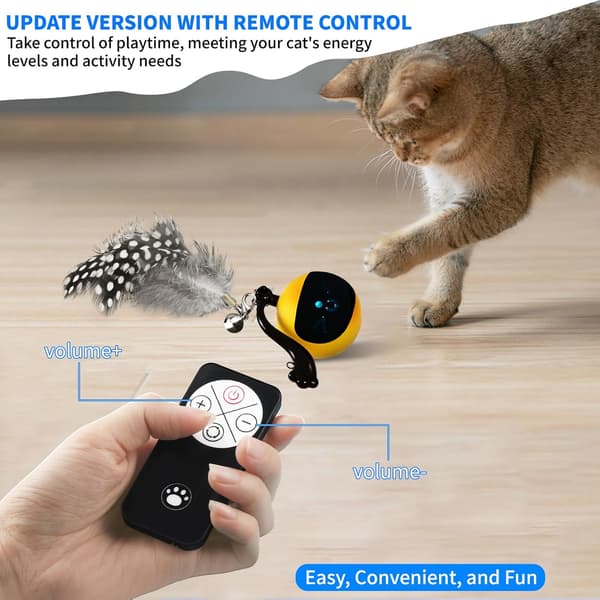 Interactive Remote Control Cat Toy Ball, Automatic Moving Rolling Feather Toy USB Rechargeable Motion Activated Play for Indoor Cats