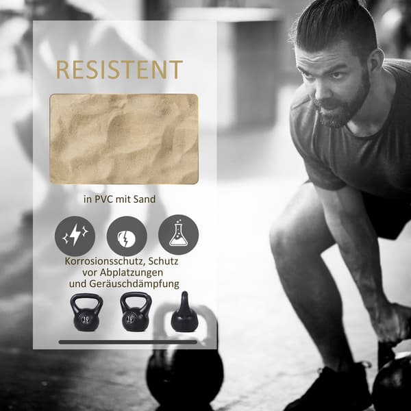 8 kg Kettlebell, sandfyldt, sort, begyndervenlig