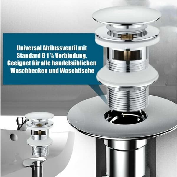 Affaldssæt til håndvask og håndvask med overløb, gevindforbindelse 1 1/4, forkromet affaldssæt med overløbsbeskyttelse
