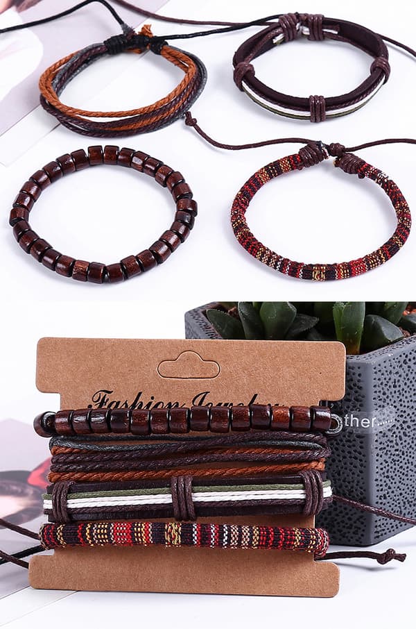 Adjustable Handmade Multilayer Braided Cowhide Bracelets for Men