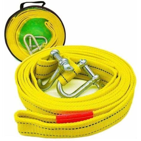 High-strength towing strap with two D-ring safety hooks for winch, 5 ton capacity and 5 m length Blue Blue